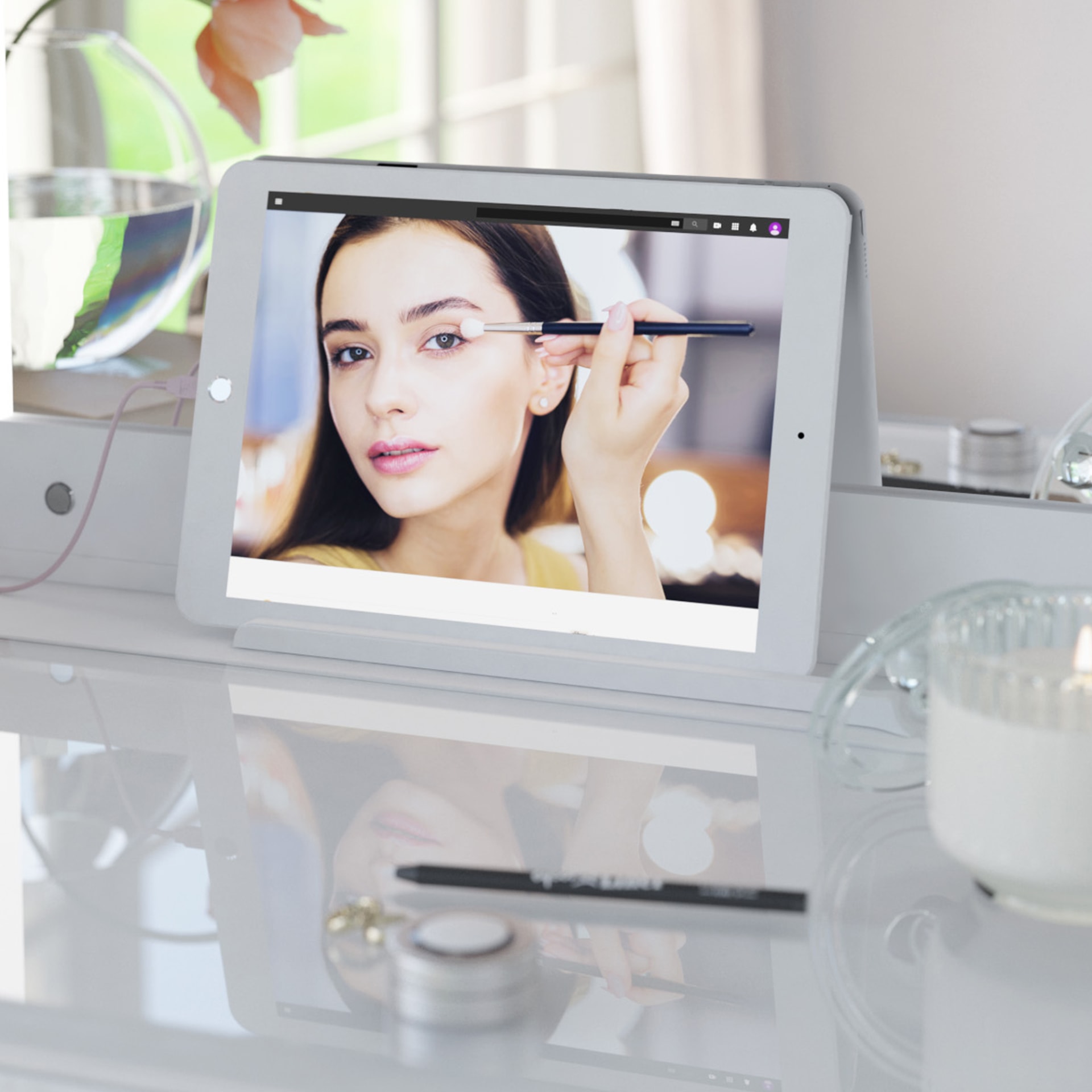 Tresanti Alexandra Double Pedestal Vanity Table with LED Lighted Mirro