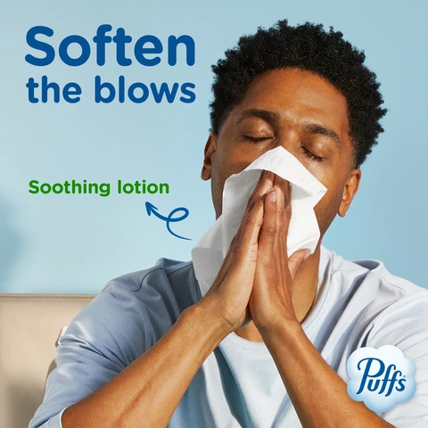 Puffs Plus Lotion Facial Tissue, 2-ply, 124 Tissues/Box, 6 Boxes