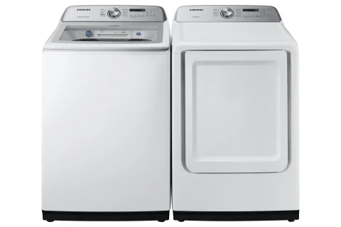 DVE50R5200W Samsung 27 Smart Care Electric Front Load Dryer with Steam 10 Preset Drying Cycles and Sensor Dry White