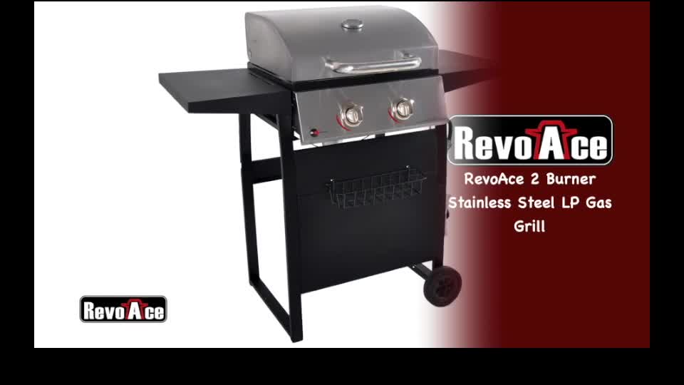 RevoAce 2Burner Space Saver Propane Gas Grill, Stainless and Black, GBC1705WV