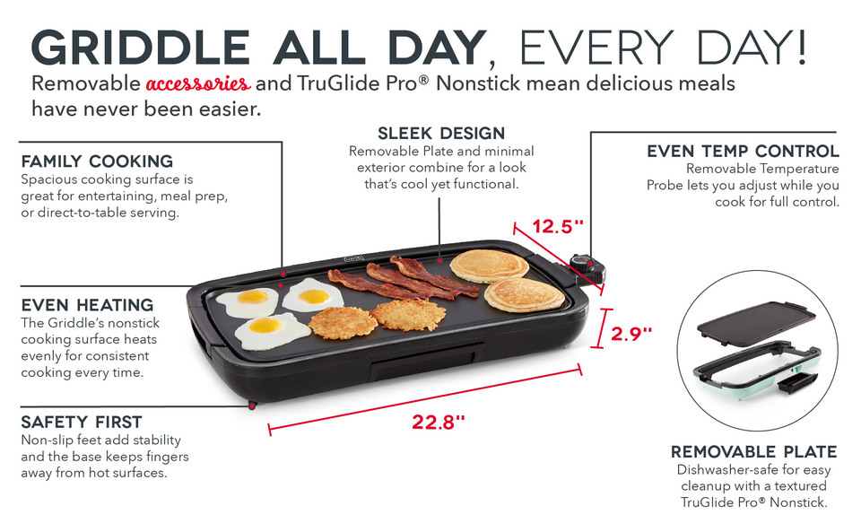  DASH Deluxe Everyday Electric Griddle with Dishwasher Safe  Removable Nonstick Cooking Plate for Pancakes, Burgers, Eggs and more,  Includes Drip Tray + Recipe Book, 20” x 10.5”, 1500-Watt - Aqua: Home &  Kitchen