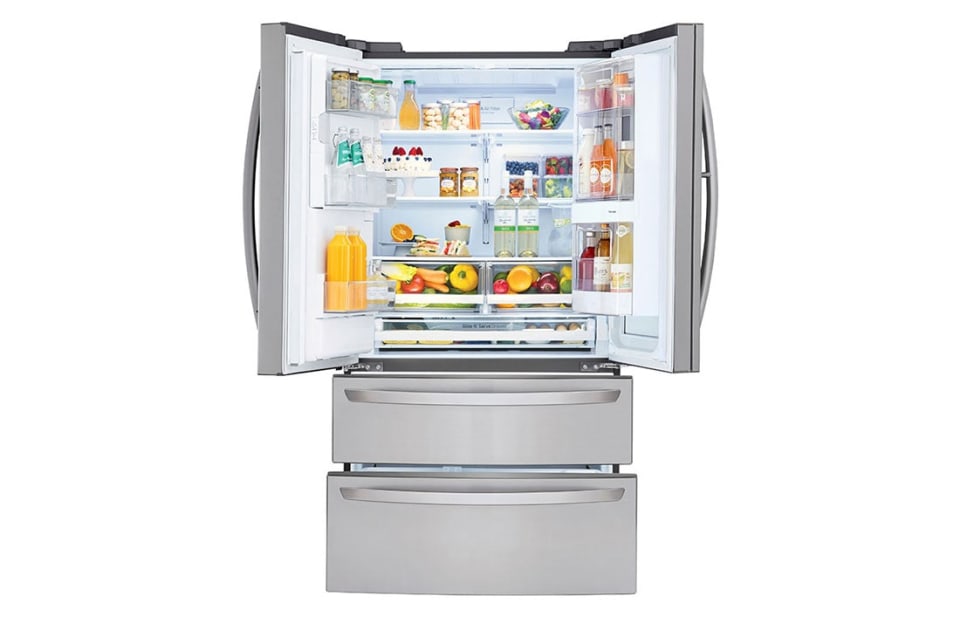 Lg Instaview Smart Wi Fi Enabled 27 6 Cu Ft 4 Door French Door Refrigerator With Ice Maker And Door Within Door Printproof Stainless Steel Energy Star In The French Door Refrigerators Department At Lowes Com