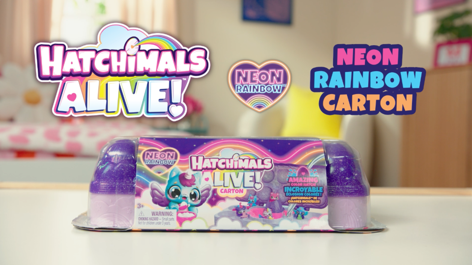 Hatchimals Alive, Neon Rainbow Egg Carton with Color Reveal Eggs