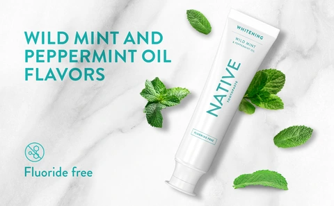 Native Original Fluoride-free Toothpaste has wild mint and pepperint oil flavors.