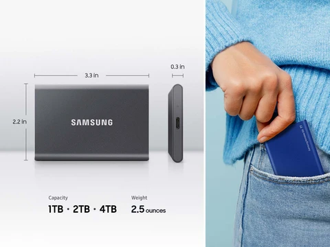 SAMSUNG 1TB T7 Portable Solid State Storage, USB 3.2