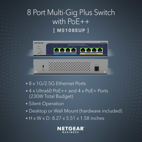 Netgear 8-port Ultra60 PoE++ Multi-Gigabit Ethernet Plus Switch - Thumbnail 4