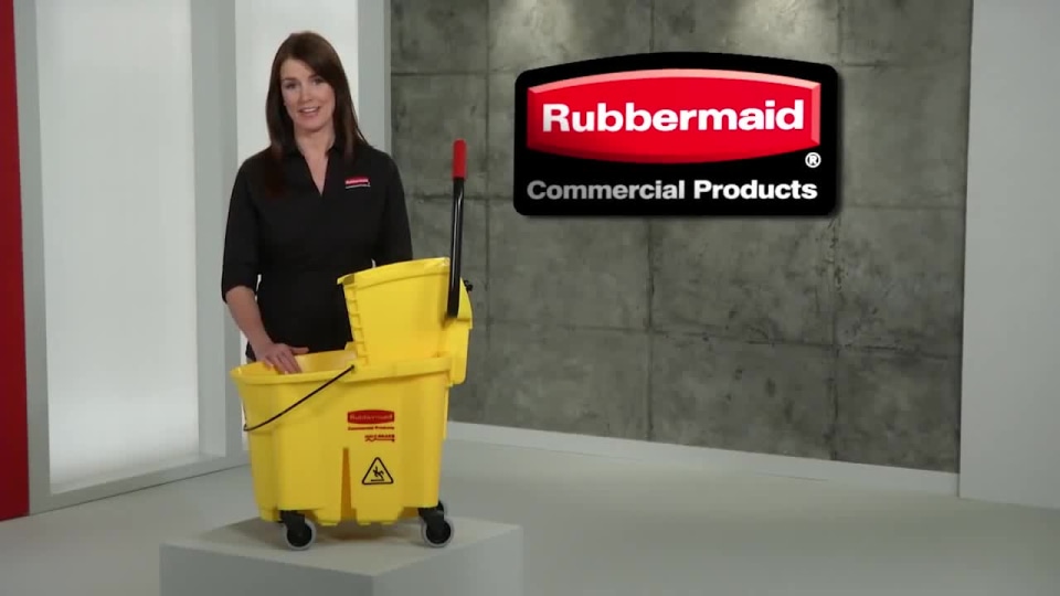 thumbnail video image 2 of Rubbermaid Commercial FG757788BRN 35 qt. WaveBrake 2.0 Down-Press Plastic Bucket/Wringer Combos - Brown, 2 of 5