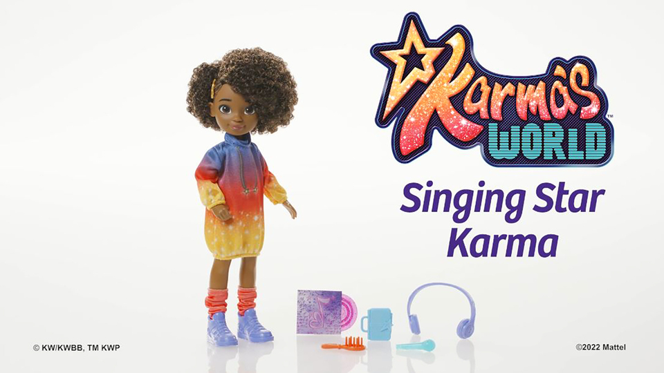 thumbnail video image 2 of Karma's World Singing Star Karma Doll with Music Accessories & Collectible Record, 2 of 7