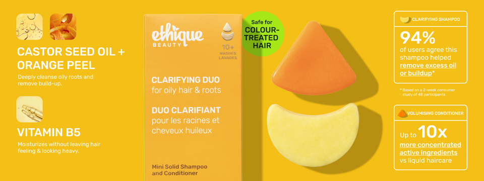 An image of a mini shampoo and conditioner bar set for clarifying