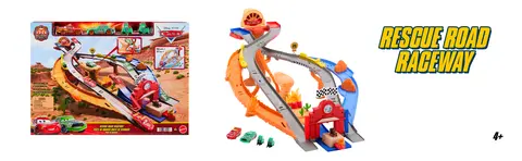 Disney Pixar Cars Rescue Road Raceway Playset with 4 Toy Cars