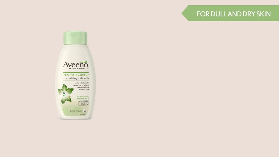 thumbnail video image 7 of Aveeno Positively Radiant Exfoliating Body Wash with soy extract, 18 fl. oz, 7 of 7