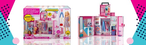  Barbie Closet Playset with 30+ Accessories, 5 Complete Looks,  Workstation and Rotating Clothing Rack, Fashionistas Dream Closet : Toys &  Games