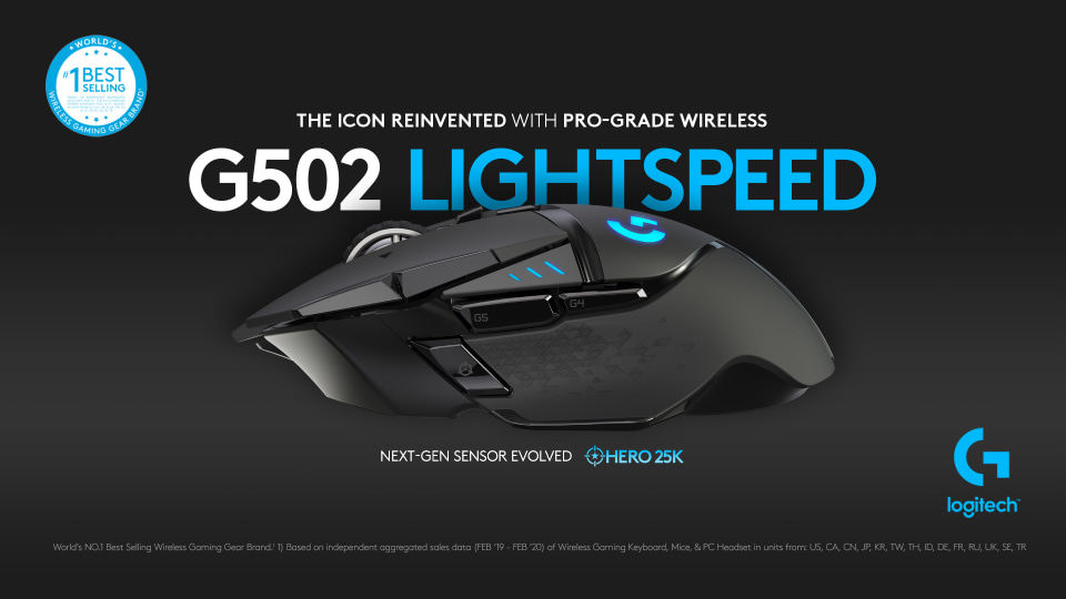 Logitech G502 LIGHTSPEED Wireless Gaming Mouse, HERO 25K Sensor, 25,600  DPI, RGB, Adjustable Weights, 11 Programmable Buttons, Long Battery Life, 