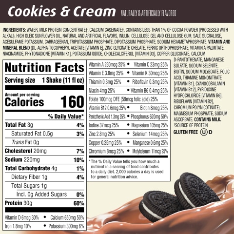 Premier protein shake nutrition label