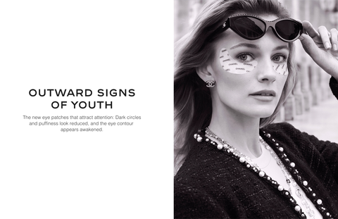OUTWARD SIGNS OF YOUTH The new eye patches that attract attention: Dark circles and puffiness look reduced, and the eye contour appears awakened.