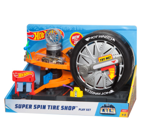  Hot Wheels City Super Twist Tire Shop Playset, Spin