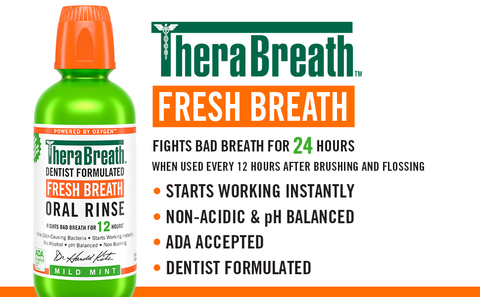 TheraBreath Fresh Breath Mouthwash, Mild Mint, Alcohol-Free, 1