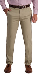 Haggar Men's Iron Free Premium Khaki Slim-Straight Fit Flat Front Flex Waist Casual Pant 