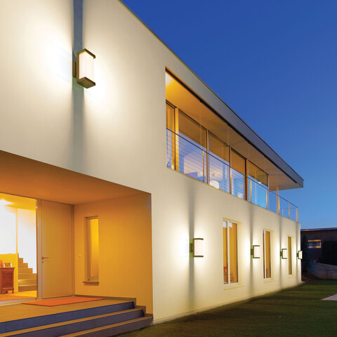 Front view of a home with the Atomi Smart Wall Sconce Lights