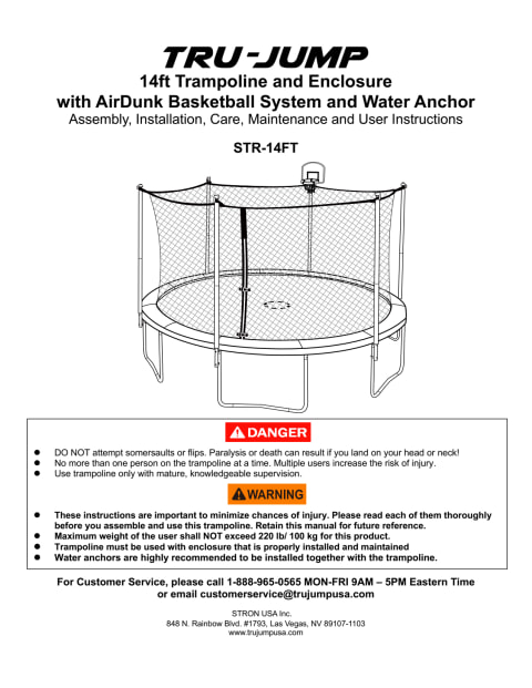 TruJump 14' Trampoline, with Water Anchors, Airdunk, and Enclosure