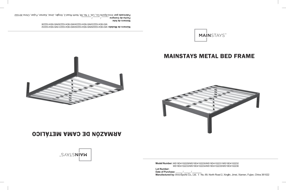 Mainstays Wood Slat White Metal Bed Frame, Multiple Sizes