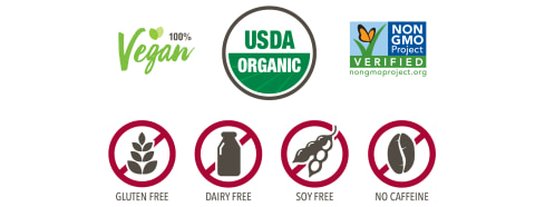 Vegan100%/USDA Organic/Non GMO/Gluten free/Dairy Free/Soy free/No caffeine