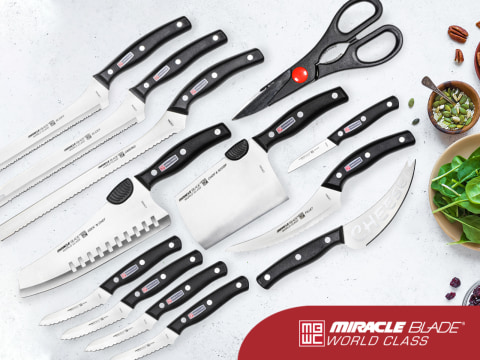 15pc Knife Set Miracle Blade World Class w/Block Stainless Steel