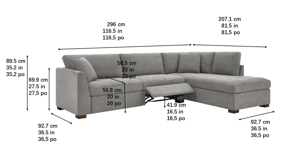 Image with dimensions for Miles Sectional