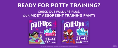 When its time to move to potty training, consider Pull Ups Plus training pants for boys or girls