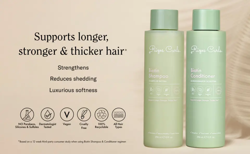 Rizos Curls Biotin Shampoo and Conditioner Supports longer strong hair