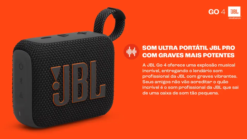 Caixa de Som Bluetooth JBL GO4 IPX7, Potência de 4.2 W RMS, À