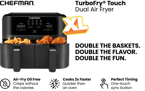 Chefman TurboFry® Touch Air Fryer, XL 8-Qt Family Size, One-Touch Digital  Control Presets, French Fries, Chicken, Meat, Fish, Nonstick  Dishwasher-Safe