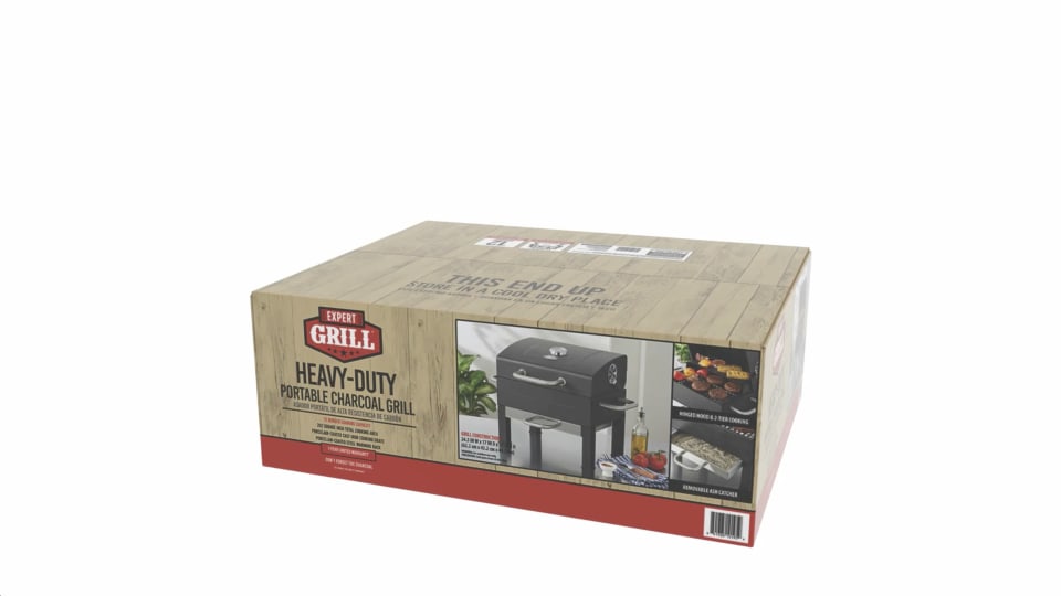 Expert Grill Premium Portable Charcoal Grill, Black and Stainless Steel