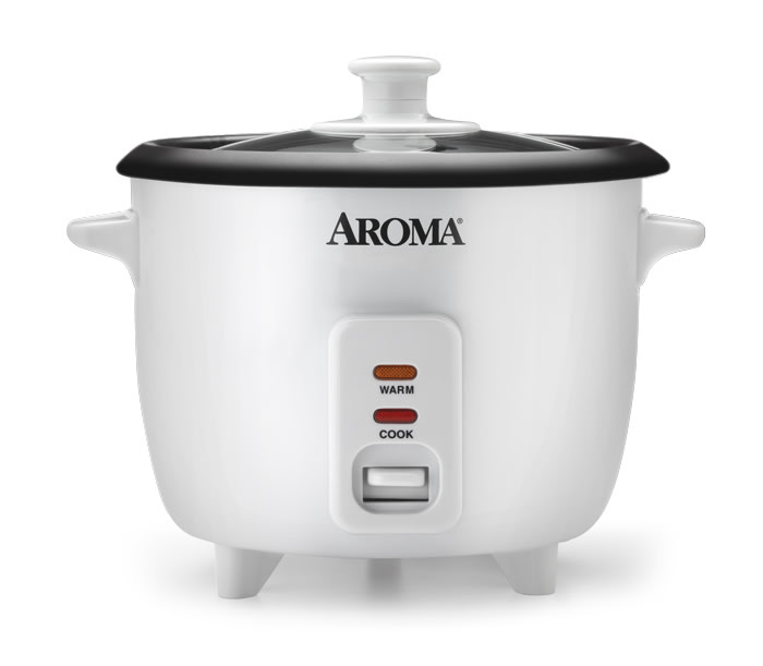 Aroma Rice Cooker 6 Cup Non-Stick Pot Style White, 3 Piece