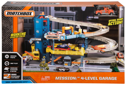 Garage Play Set for Boys Spiral Rap and Real Working Elevator Included 4 Level 