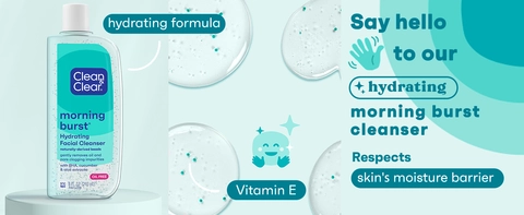 Close up of smooth product texture on teal background, happy face, with vitamin E, hydrating formula