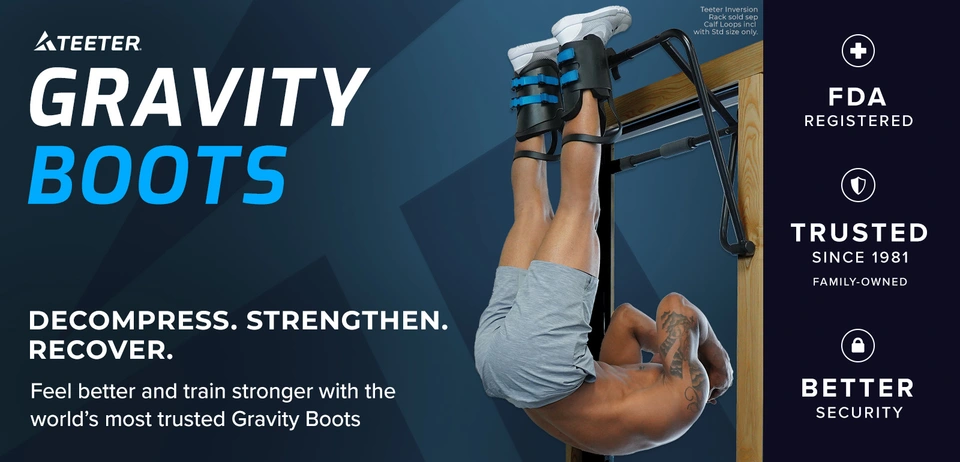 Teeter EZ-Up Bottes de gravité – Inversion de décompression d'étirement, soulagement des douleurs dorsales et Force Abdominale, à Suspendre à l'envers pour Fitness à Domicile ou Barre de Gym