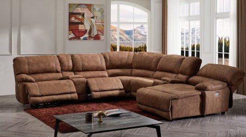 Petaluma Fabric Power Reclining, Microfiber Sectional Sofa With Recliner And Chaise