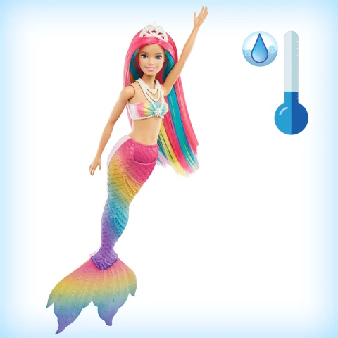 Barbie sirena arcoiris brillante precio online