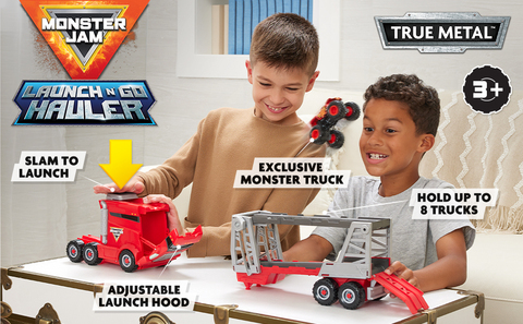 Monster Jam, 2-in-1 Launch N’ Go Hauler Playset and Storage with Exclusive  Monster Truck