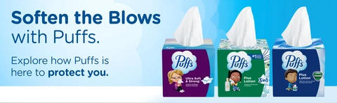 Puffs Plus Lotion Facial Tissue, 2-ply, 124 Tissues/Box, 6 Boxes