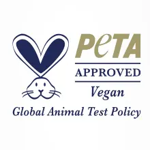PETA-approved vegan certification logo on a white background.