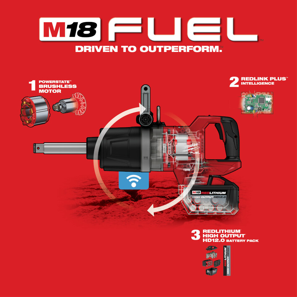 Milwaukee Tool - Cordless Impact Wrench: 18V, 1″ Drive, 1,200 RPM -  98947013 - MSC Industrial Supply