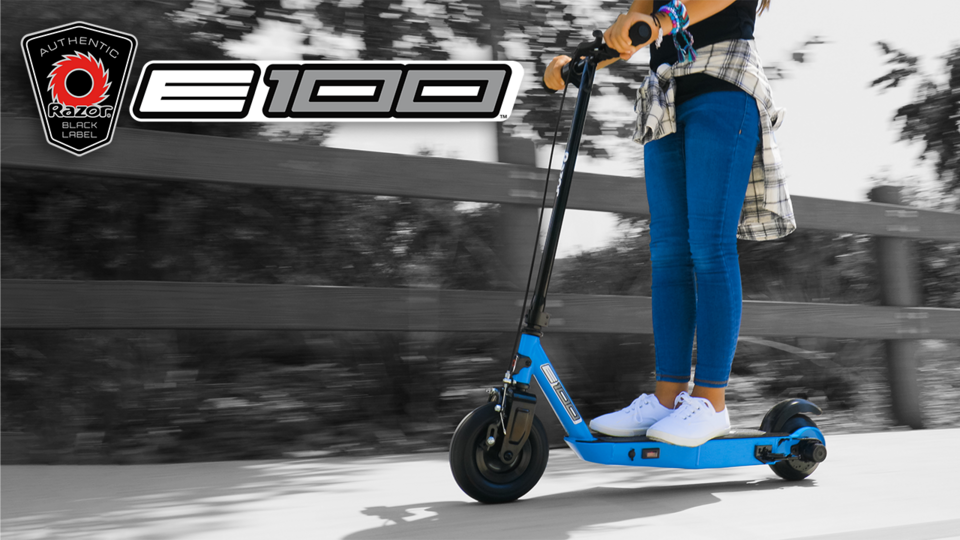 Razor Black Label E100 Electric Scooter Purple, for Kids Ages 8+ and up to 120 lbs, 8