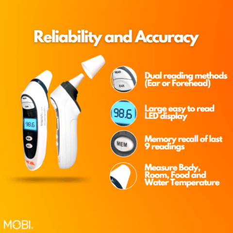 MOBI DualScan Prime Ear & Forehead Thermometer with Food & Bottle Readings,  Fever Thermometer, Object Thermometer, Baby Food Thermometer, Hsa Eligible/ Approved, Over 8 Million Sold 