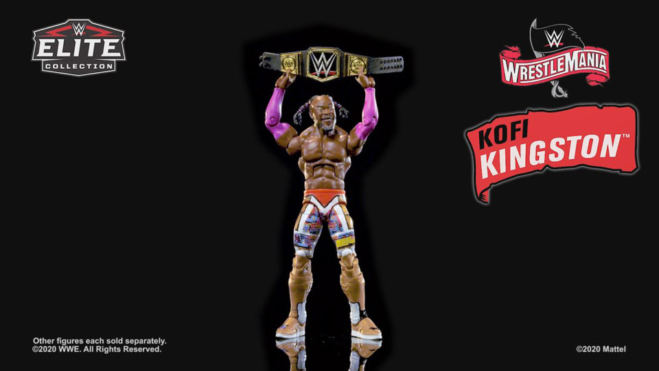 thumbnail video image 2 of WWE Wrestlemania Elite Collection Kofi Kingston Action Figure, 2 of 7