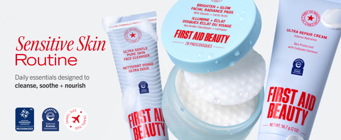 face cleanser, facial pads, and ultra repair cream with eczema and psoriasis seals for sensitive skin