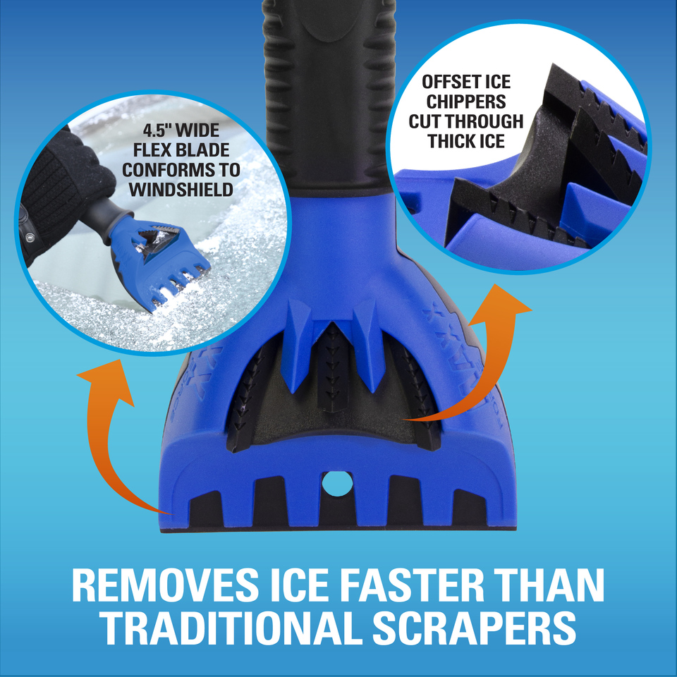 Patented Offset Chipper and Ice Scraper Removes Ice Faster than Traditional Scrapers to Get You Out of the Cold Sooner