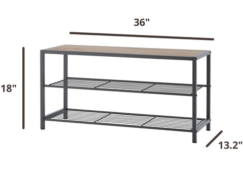 18 inches tall by 38 inches wide, by 13.2 inches deep shoe bench