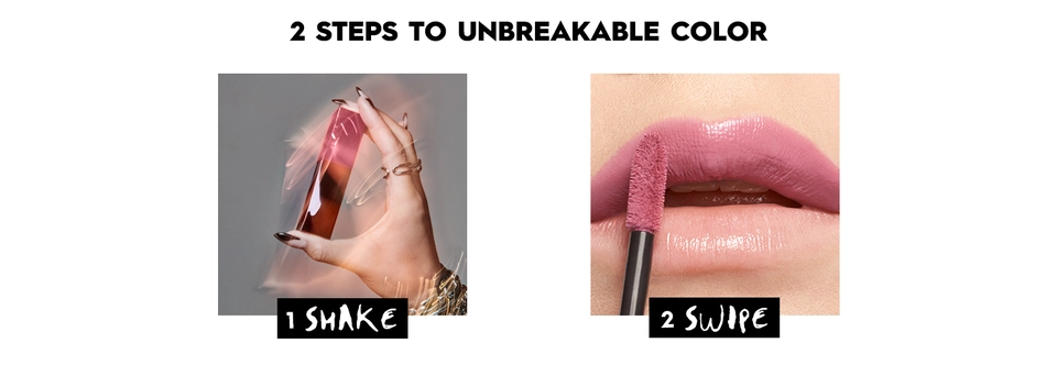 2 steps to unbreakable color, shake then swipe